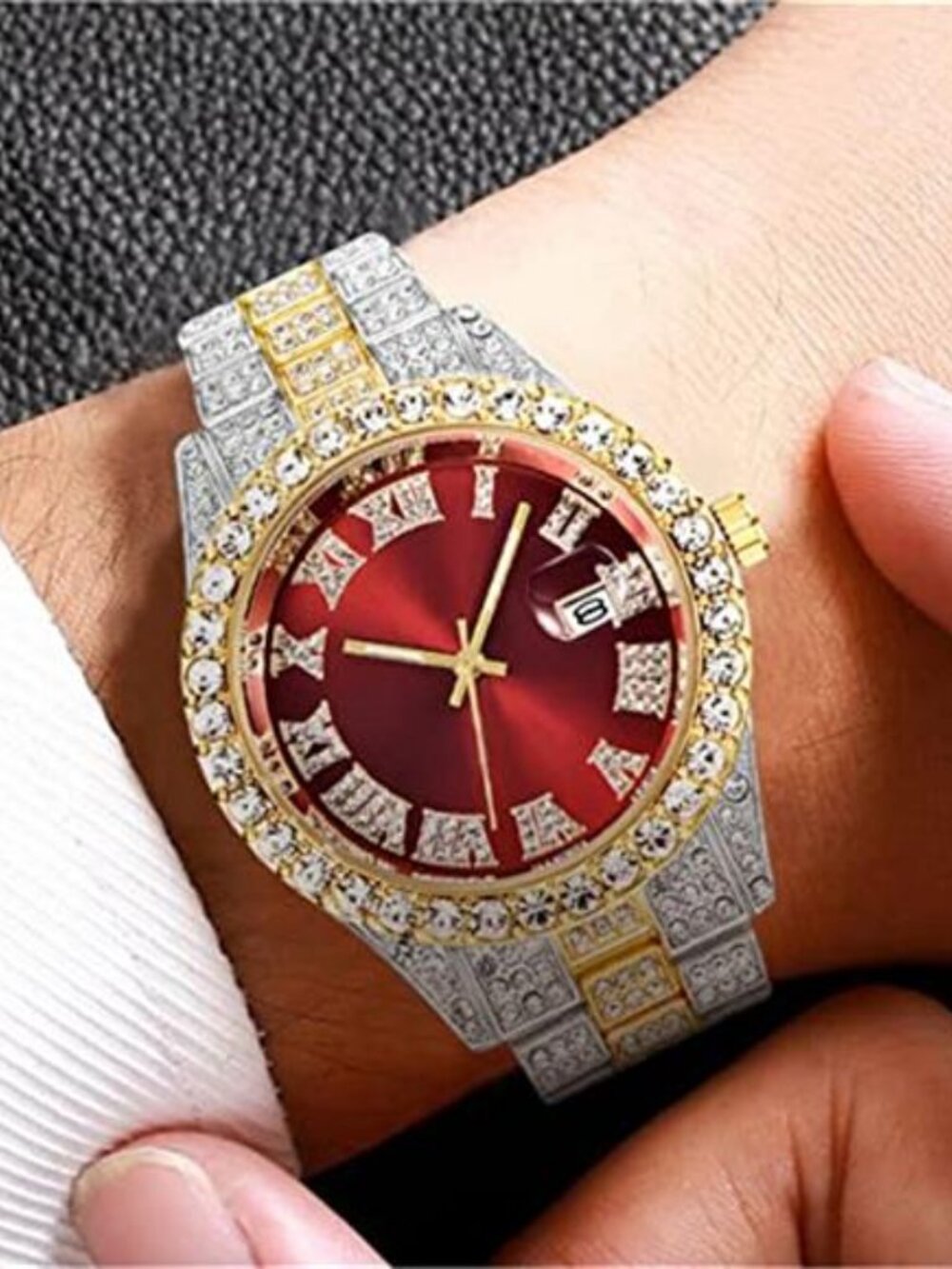 3 Pack Luxury Men Hip Hop Watch with Roman Scale Calendar Diamond Wrist - Picture 4 of 7